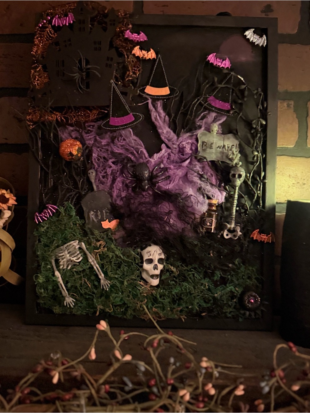 Halloween Witch Shadowbox Wall Art - Purple & Black